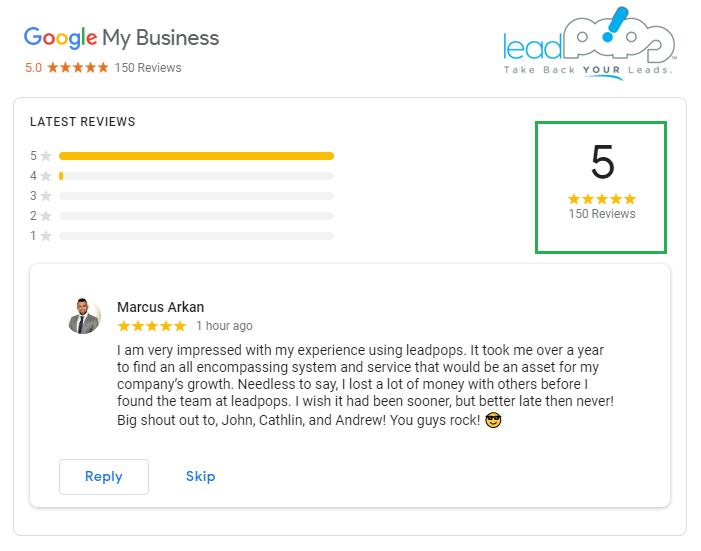 Here it is: Google Review #150 for the year with an average rating of 5.0!